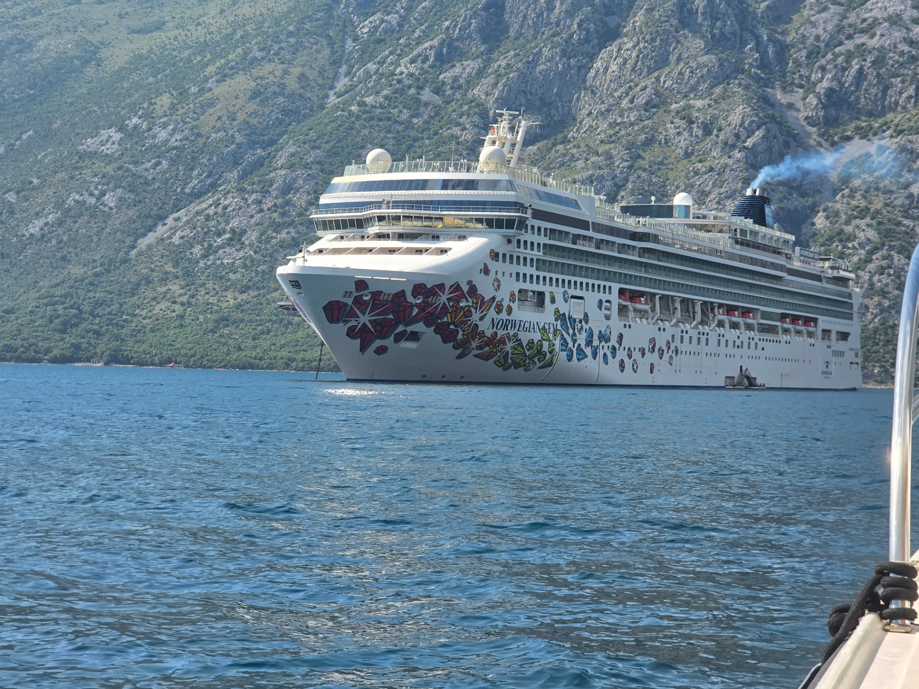 A cruise ship anchored in the Bay of Kotor